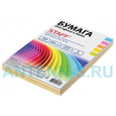 Бумага "STAFF COLOR" А4, 100л. 80г/м (5цвх20л), пастель, для офиса и дома